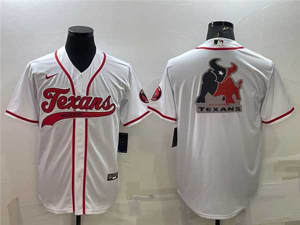 Men%27s Houston Texans White Team Big Logo With Patch Cool Base Stitched Baseball Jersey->houston texans->NFL Jersey